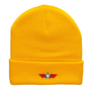 Winged Star Embroidered 12 Inch Long Knitted Beanie