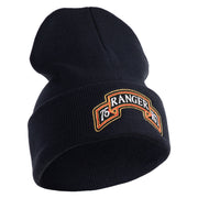 U.S. Army 75th Ranger Regiment Logo Embroidered 12 Inch Solid Knit Cuff Long Beanie Made in USA - Navy OSFM