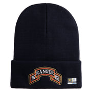 U.S. Army 75th Ranger Regiment Logo Embroidered 12 Inch Solid Knit Cuff Long Beanie Made in USA - Navy OSFM