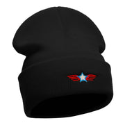 Winged Star Embroidered 12 Inch Long Knitted Beanie