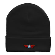 Winged Star Embroidered 12 Inch Long Knitted Beanie