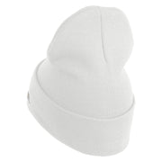 U.S. Army 75th Ranger Regiment Logo Embroidered 12 Inch Solid Knit Cuff Long Beanie Made in USA - White OSFM