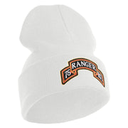 U.S. Army 75th Ranger Regiment Logo Embroidered 12 Inch Solid Knit Cuff Long Beanie Made in USA - White OSFM