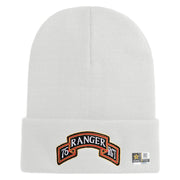 U.S. Army 75th Ranger Regiment Logo Embroidered 12 Inch Solid Knit Cuff Long Beanie Made in USA - White OSFM