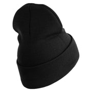 U.S. Army 75th Ranger Regiment Logo Embroidered 12 Inch Solid Knit Cuff Long Beanie Made in USA - Black OSFM