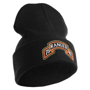 U.S. Army 75th Ranger Regiment Logo Embroidered 12 Inch Solid Knit Cuff Long Beanie Made in USA - Black OSFM