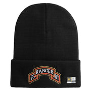 U.S. Army 75th Ranger Regiment Logo Embroidered 12 Inch Solid Knit Cuff Long Beanie Made in USA - Black OSFM