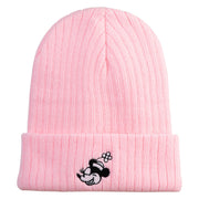 Classic 1928 Minnie Head Embroidered Ribbed Cuff Beanie - Pink OSFM