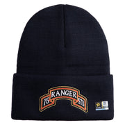 U.S. Army 75th Ranger Special Troops Battalion Logo Embroidered 12 Inch Solid Knit Cuff Long Beanie Made in USA - Navy OSFM