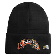 U.S. Army 75th Ranger Special Troops Battalion Logo Embroidered 12 Inch Solid Knit Cuff Long Beanie Made in USA - Black OSFM