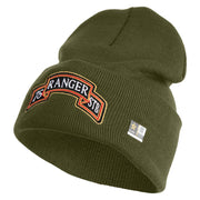 U.S. Army 75th Ranger Special Troops Battalion Logo Embroidered 12 Inch Solid Knit Cuff Long Beanie Made in USA - Olive OSFM