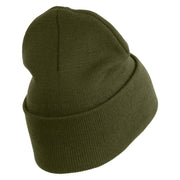 U.S. Army 75th Ranger Special Troops Battalion Logo Embroidered 12 Inch Solid Knit Cuff Long Beanie Made in USA - Olive OSFM
