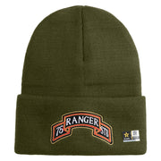 U.S. Army 75th Ranger Special Troops Battalion Logo Embroidered 12 Inch Solid Knit Cuff Long Beanie Made in USA - Olive OSFM