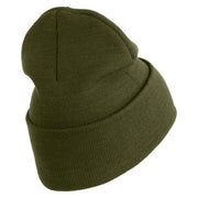 U.S. Army 75th Ranger Military Intelligence Battalion Logo Embroidered 12 Inch Solid Knit Cuff Long Beanie Made in USA - Olive OSFM
