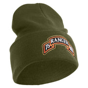 U.S. Army 75th Ranger Military Intelligence Battalion Logo Embroidered 12 Inch Solid Knit Cuff Long Beanie Made in USA - Olive OSFM