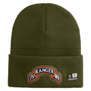 U.S. Army 75th Ranger Military Intelligence Battalion Logo Embroidered 12 Inch Solid Knit Cuff Long Beanie Made in USA - Olive OSFM