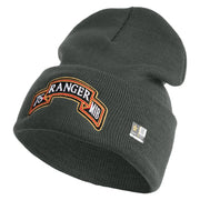 U.S. Army 75th Ranger Military Intelligence Battalion Logo Embroidered 12 Inch Solid Knit Cuff Long Beanie Made in USA - Graphite OSFM