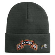 U.S. Army 75th Ranger Military Intelligence Battalion Logo Embroidered 12 Inch Solid Knit Cuff Long Beanie Made in USA - Graphite OSFM