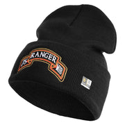 U.S. Army 75th Ranger Military Intelligence Battalion Logo Embroidered 12 Inch Solid Knit Cuff Long Beanie Made in USA - Black OSFM