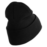 U.S. Army 75th Ranger Military Intelligence Battalion Logo Embroidered 12 Inch Solid Knit Cuff Long Beanie Made in USA - Black OSFM