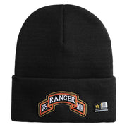 U.S. Army 75th Ranger Military Intelligence Battalion Logo Embroidered 12 Inch Solid Knit Cuff Long Beanie Made in USA - Black OSFM