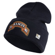 U.S. Army 75th Ranger Military Intelligence Battalion Logo Embroidered 12 Inch Solid Knit Cuff Long Beanie Made in USA - Navy OSFM