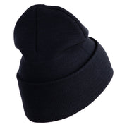 U.S. Army 75th Ranger Military Intelligence Battalion Logo Embroidered 12 Inch Solid Knit Cuff Long Beanie Made in USA - Navy OSFM