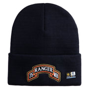 U.S. Army 75th Ranger Military Intelligence Battalion Logo Embroidered 12 Inch Solid Knit Cuff Long Beanie Made in USA - Navy OSFM