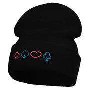 The Neon Card Suits Embroidered 12 Inch Long Knitted Beanie