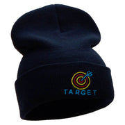 Neon Target Embroidered 12 Inch Long Knitted Beanie