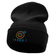 Neon Target Embroidered 12 Inch Long Knitted Beanie