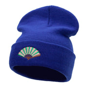 Foldable Fan Embroidered 12 Inch Long Knitted Beanie