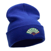 Foldable Fan Embroidered 12 Inch Long Knitted Beanie