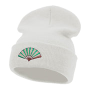 Foldable Fan Embroidered 12 Inch Long Knitted Beanie