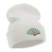 Foldable Fan Embroidered 12 Inch Long Knitted Beanie