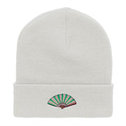 Foldable Fan Embroidered 12 Inch Long Knitted Beanie