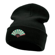 Foldable Fan Embroidered 12 Inch Long Knitted Beanie