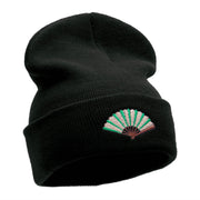 Foldable Fan Embroidered 12 Inch Long Knitted Beanie