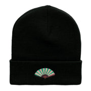 Foldable Fan Embroidered 12 Inch Long Knitted Beanie