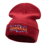 Argentina Embellishment Embroidered 12 Inch Long Knitted Beanie