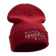 Argentina Embellishment Embroidered 12 Inch Long Knitted Beanie