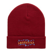 Argentina Embellishment Embroidered 12 Inch Long Knitted Beanie