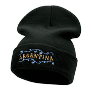 Argentina Embellishment Embroidered 12 Inch Long Knitted Beanie