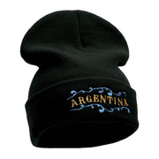 Argentina Embellishment Embroidered 12 Inch Long Knitted Beanie