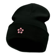 Japanese Cherry Blossom Embroidered 12 Inch Long Knitted Beanie