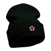 Japanese Cherry Blossom Embroidered 12 Inch Long Knitted Beanie