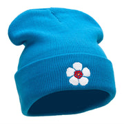 Korean Hibiscus Embroidered 12 Inch Long Knitted Beanie