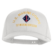 U.S. Marine Corps 1st Marine Division Embroidered Solid Cotton Twill Pro Style Cap - White OSFM