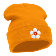 Korean Hibiscus Embroidered 12 Inch Long Knitted Beanie