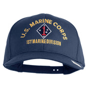 U.S. Marine Corps 1st Marine Division Embroidered Solid Cotton Twill Pro Style Cap - Navy OSFM
